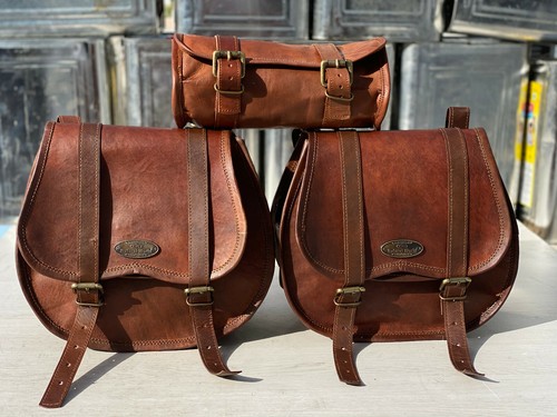 Waxed leather saddlebags - leather,