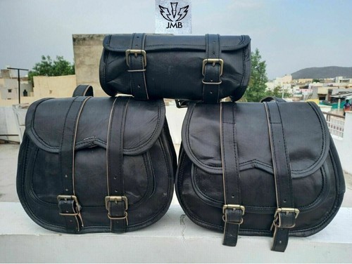 Waxed leather saddlebags - waxed,